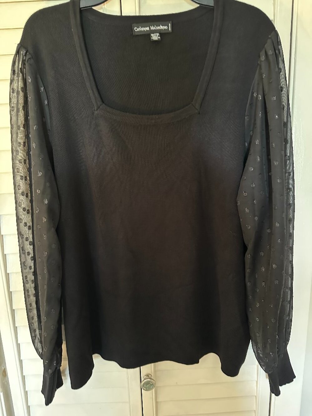 Catherine Malandrino 3X Black Sheer Swiss Dot Sleeve Knit Top Plus Size